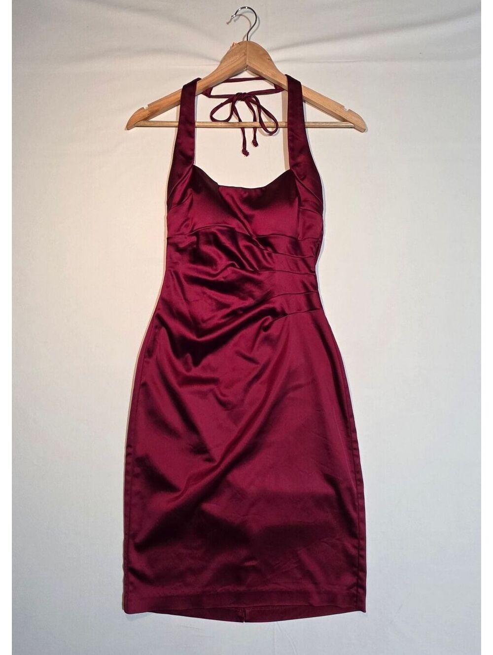 Vintage Y2K Betsy & Adam by Linda Bernell Burgundy Satin Halter Dress - Size 6